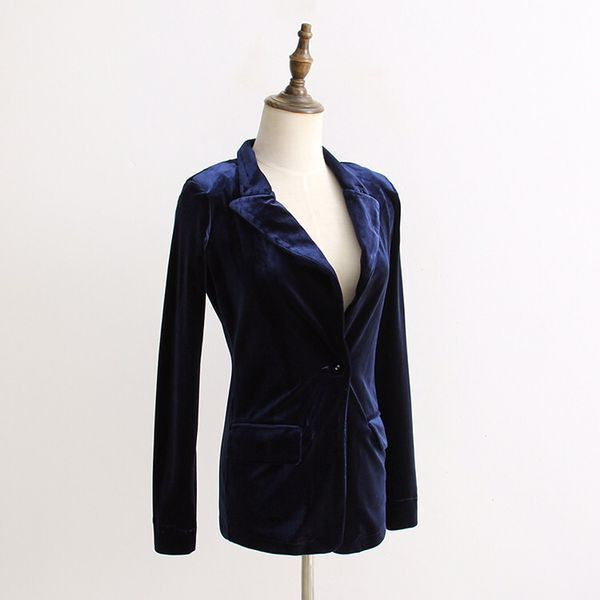 Autumn One Button Velvet Elegant Formal Women Blazer