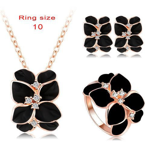 Flower Gold Plate Crystal Enamel Earrings/Necklaces/Ring Wedding Jewelry Sets