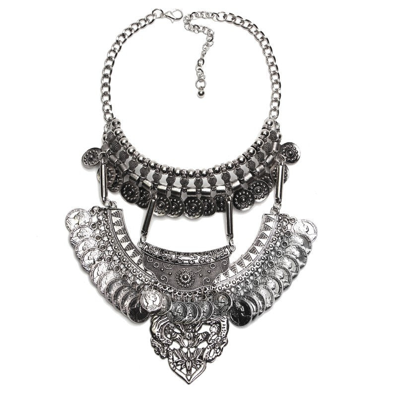 Collar Coin Necklaces & Pendant Vintage Crystal Maxi Choker Silver Jewelry Sets And Earrings
