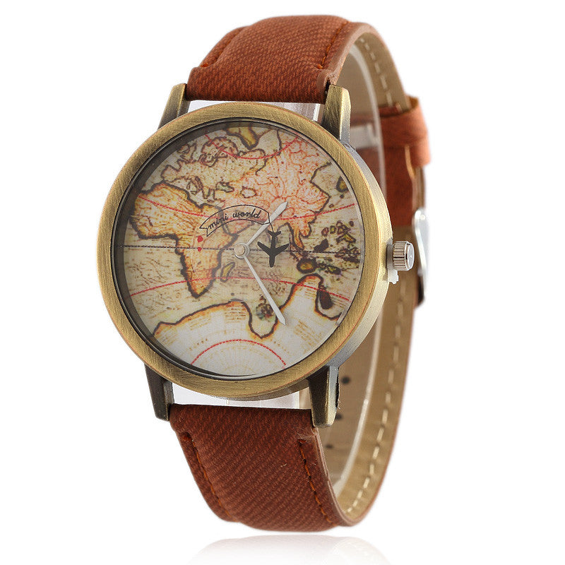 World Map Denim Strap Watch ww-b ww-d wm-q