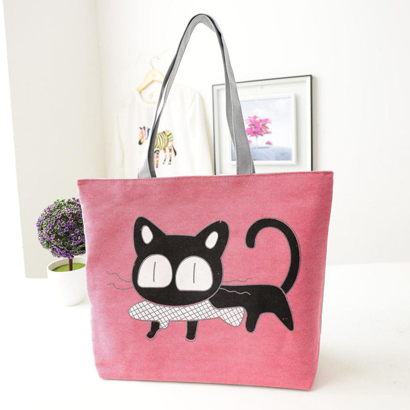 Cat Design Canvas Casual Shoulder Tote Bag bws