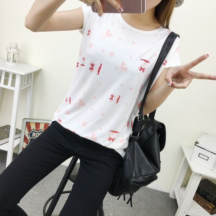 Short Sleeve Carton Letter Print Tops