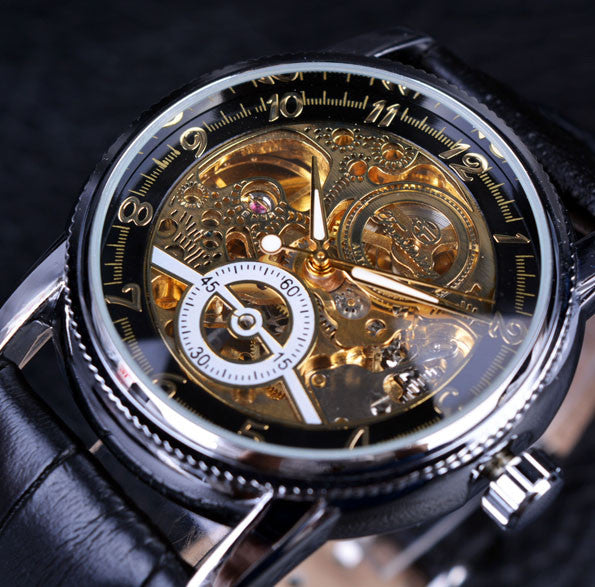 Hollow Engraving Black Golden Case Luxury Brand Automatic Watches wm-m