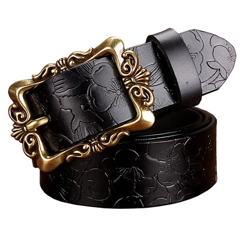 Genuine Leather Belt For Women Vintage Floral Top Quality For Jeans