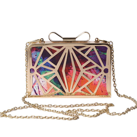 Metal Art With Color Shinning Clutch Shoulder Bags