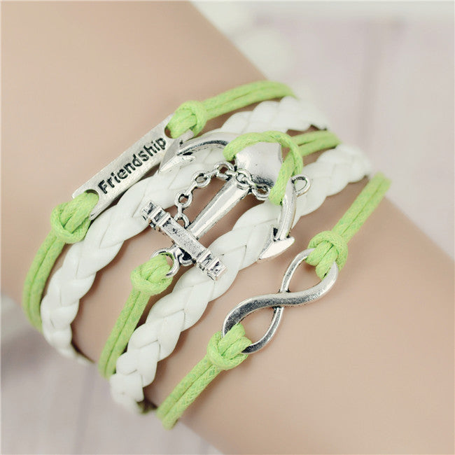Infinity Leather Love Owl Leaf Charm Handmade Bracelets mj-