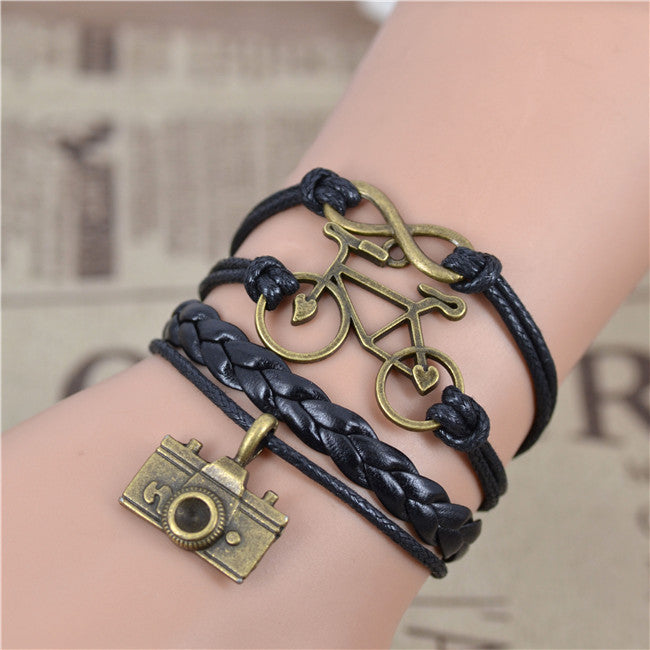 Infinity Leather Love Owl Leaf Charm Handmade Bracelets mj-