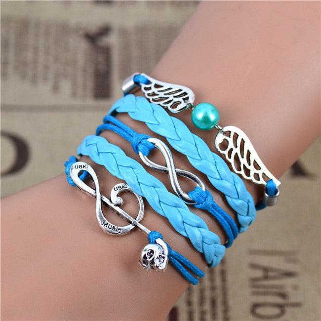 Infinity Leather Love Owl Leaf Charm Handmade Bracelets mj-