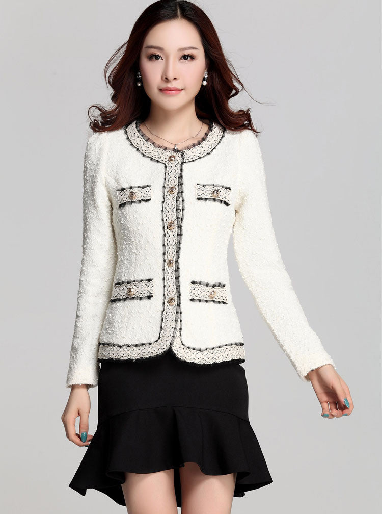 Formal Work Wear Women Blazer in White & Black