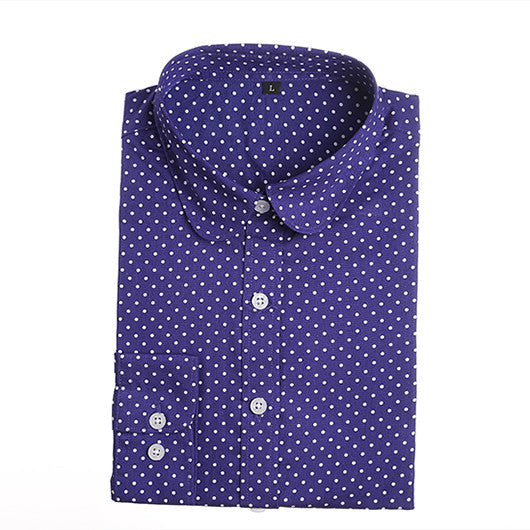 Polka Dot Turn Down Collar Cotton Casual Shirt Tops