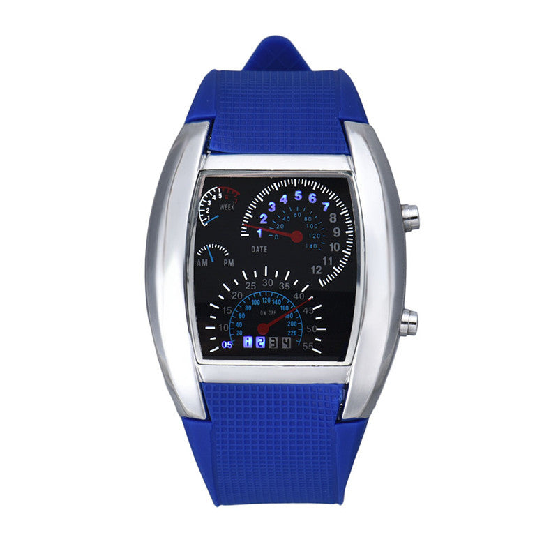 Aviation Turbo Dial Flash LED Digital Watch Sports Car Meter Sporting