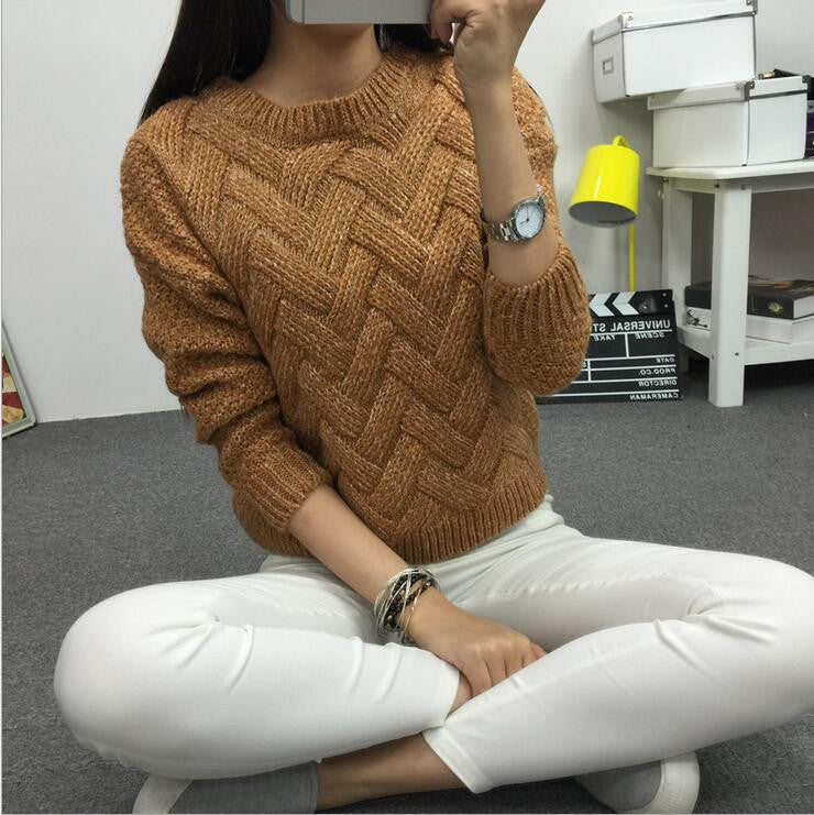 Casual Plaid O-Neck Knitted Sweaters For Women