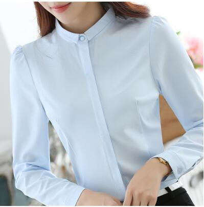 Stand Collar Elegant Ladies Shirt Tops Office Wear