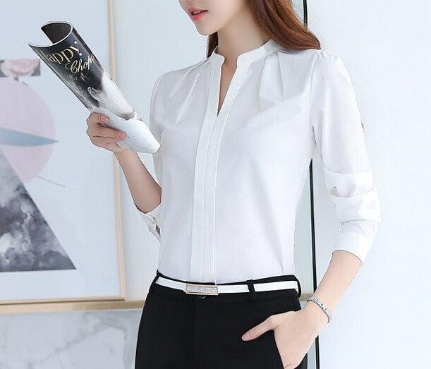 Stand Collar Elegant Ladies Shirt Tops Office Wear