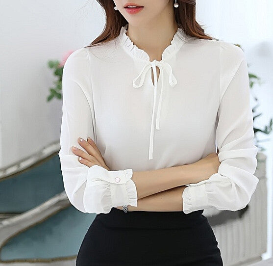 Stand Collar Elegant Ladies Shirt Tops Office Wear