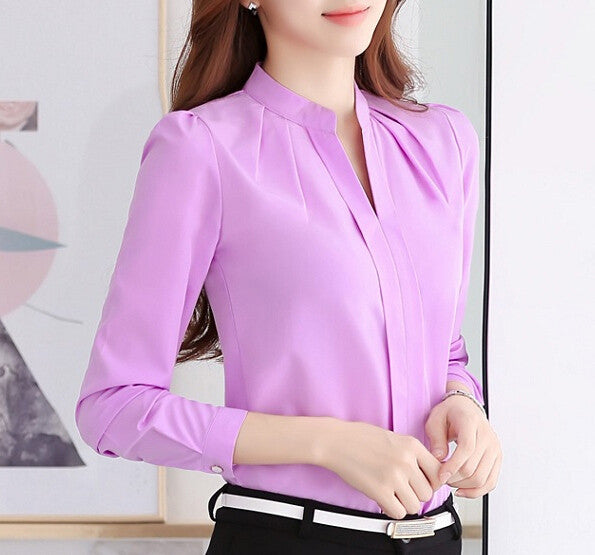 Stand Collar Elegant Ladies Shirt Tops Office Wear