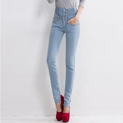 High Waist Elastic Skinny Women Denim Long Pencil Pants