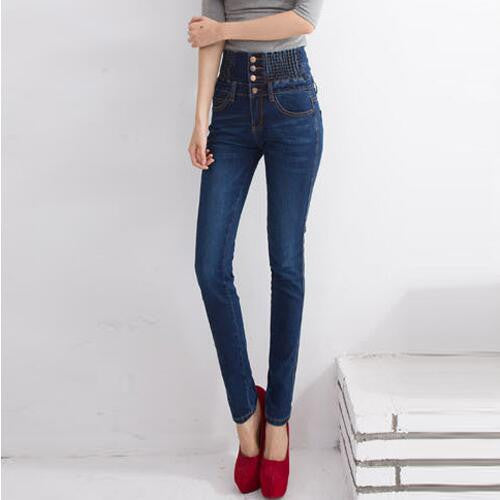 High Waist Elastic Skinny Women Denim Long Pencil Pants