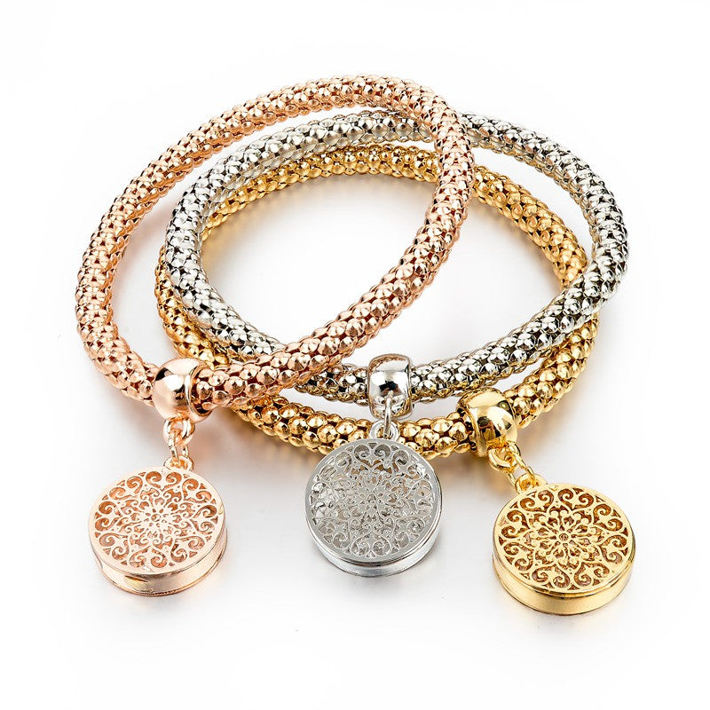 Gold & Silver Chain Round Hollow Charm Bracelets