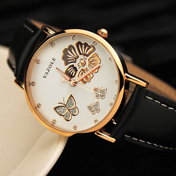 Elegant Luxury Butterfly & Flower Dial Ladies Watch ww-d