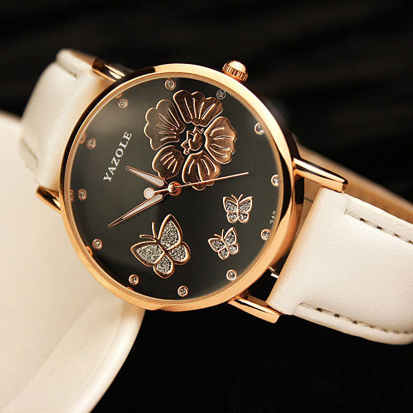 Elegant Luxury Butterfly & Flower Dial Ladies Watch ww-d
