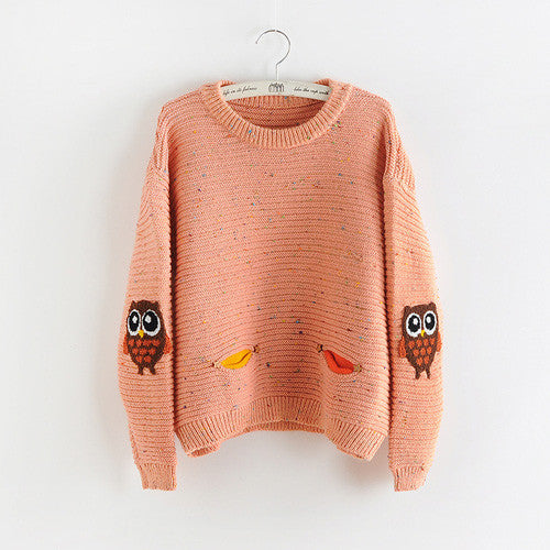 Owl Character With Pockets Loose Cashmere Sweaters For Women