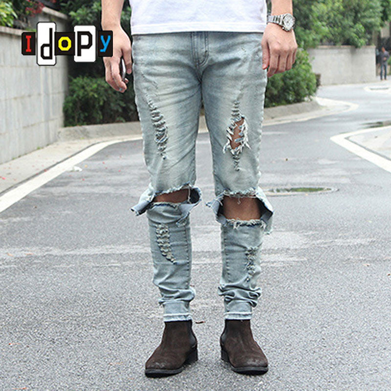 Cool Hip Hop Skinny Ripped Jeans For Men
