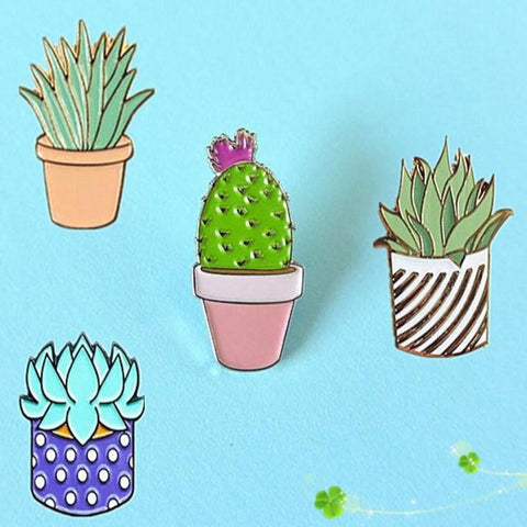 Cute Cactus Pots Planet Metal Brooch Pins