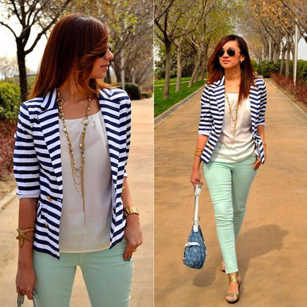 Stripes Fashion Spring Women Blazer