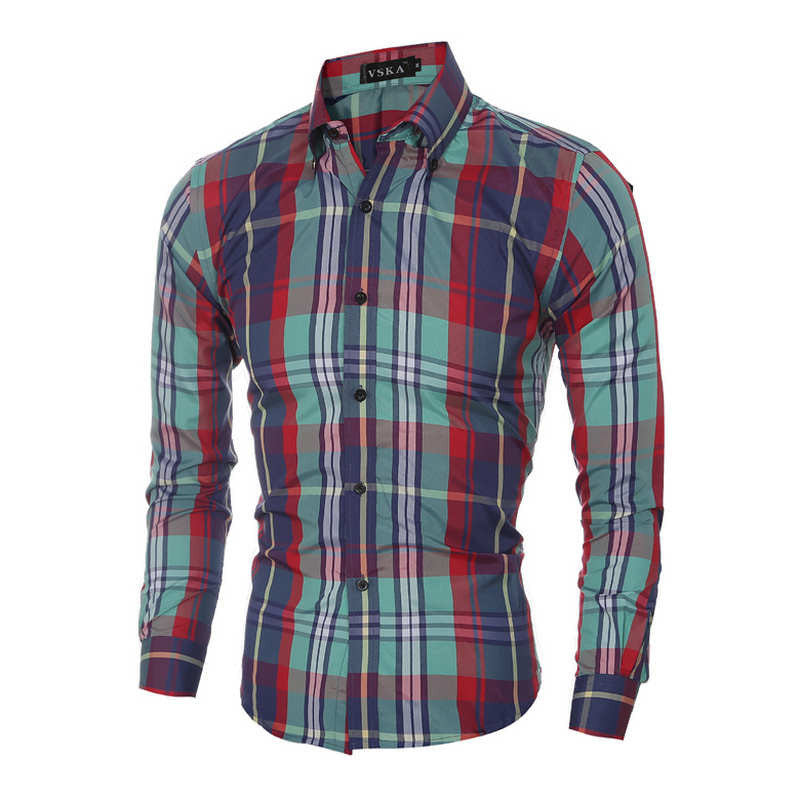 Striped Plaid Slim Fit Casual Shirts For Men