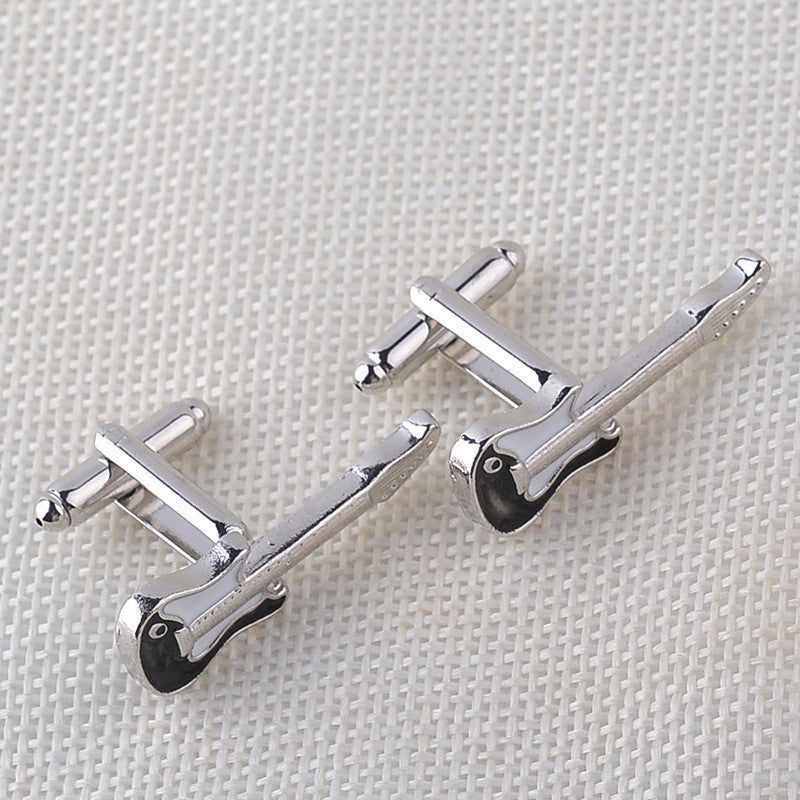 Trendy Fashion Guitar Musical Instrument Silver Cufflinks