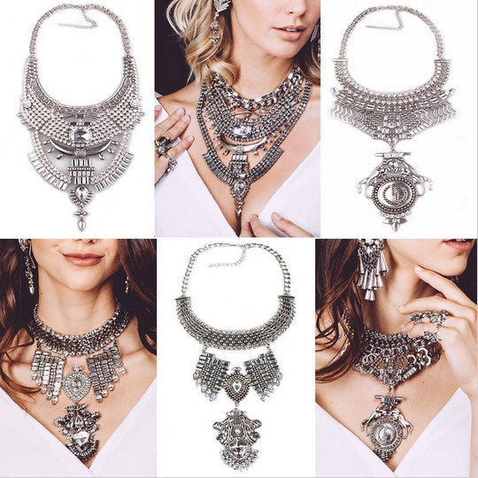 Collar Necklaces & Pendants Vintage Crystal Maxi Choker Silver Collier Fashion Jewelry