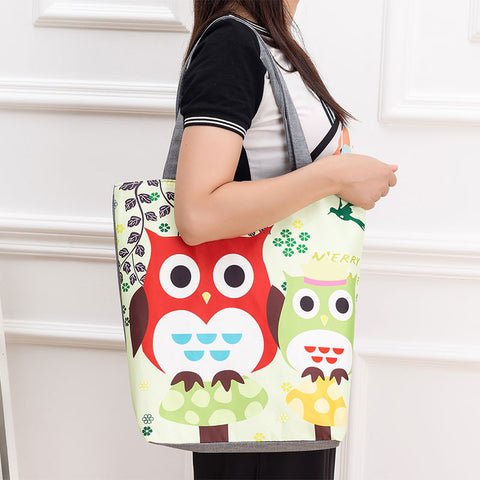 Owl & Floral Printed Casual Tote bws