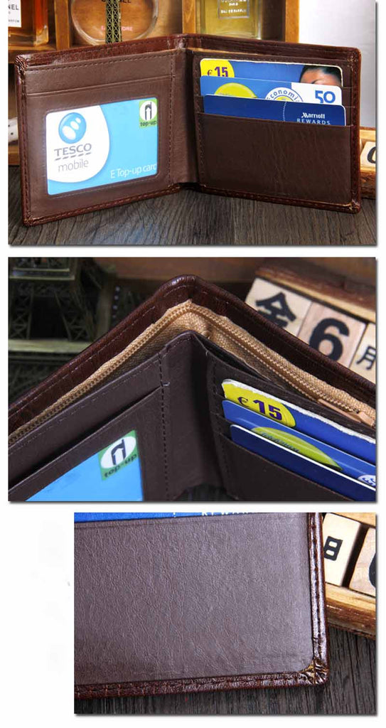 Solid Color Leather Bifold Business Style Men's Wallet