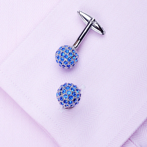 Blue Crystal Ball Buttons Design High Quality Cufflinks