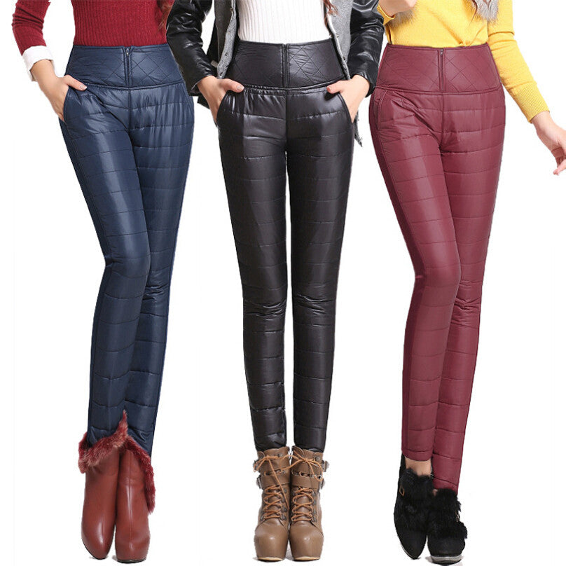 Winter Outer Wear Slim Warm Windproof Thick Down Women Pants