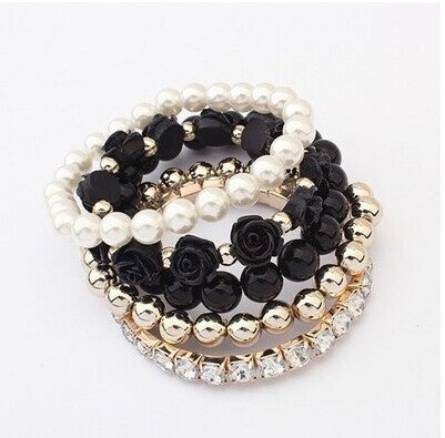 Simulated-Pearl Bracelets Mix Beads Flower