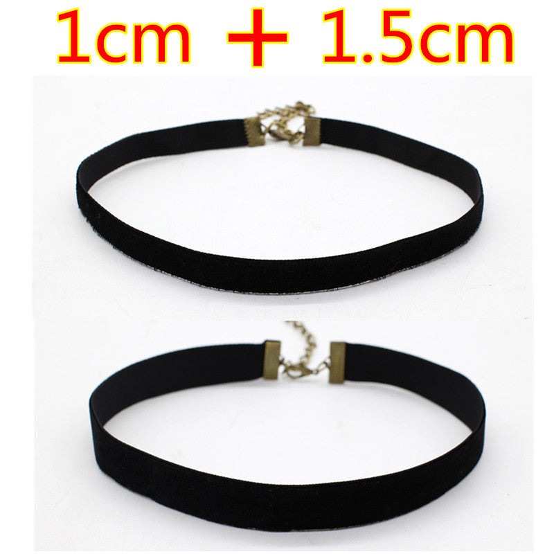 Ribbon Black Velvet Choker Necklaces For Women Multi-Size 2pcs Handmade Jewelry