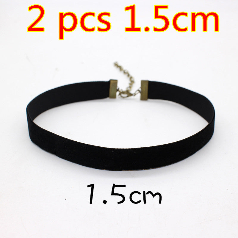 Ribbon Black Velvet Choker Necklaces For Women Multi-Size 2pcs Handmade Jewelry