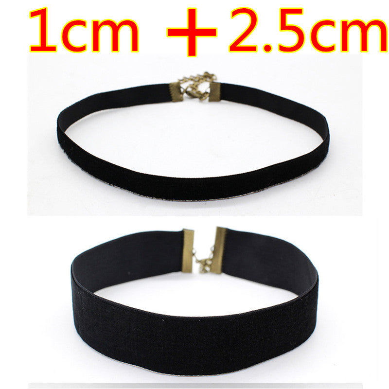 Ribbon Black Velvet Choker Necklaces For Women Multi-Size 2pcs Handmade Jewelry