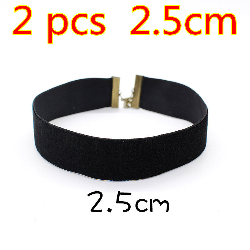 Ribbon Black Velvet Choker Necklaces For Women Multi-Size 2pcs Handmade Jewelry