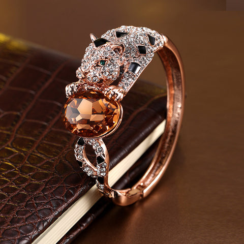 Panther Rose Gold Bracelets With Luxury Orange Crystal