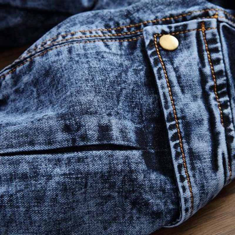 Biker Multi Pockets Slim Fit Pleated Denim Cargo Jeans for Men