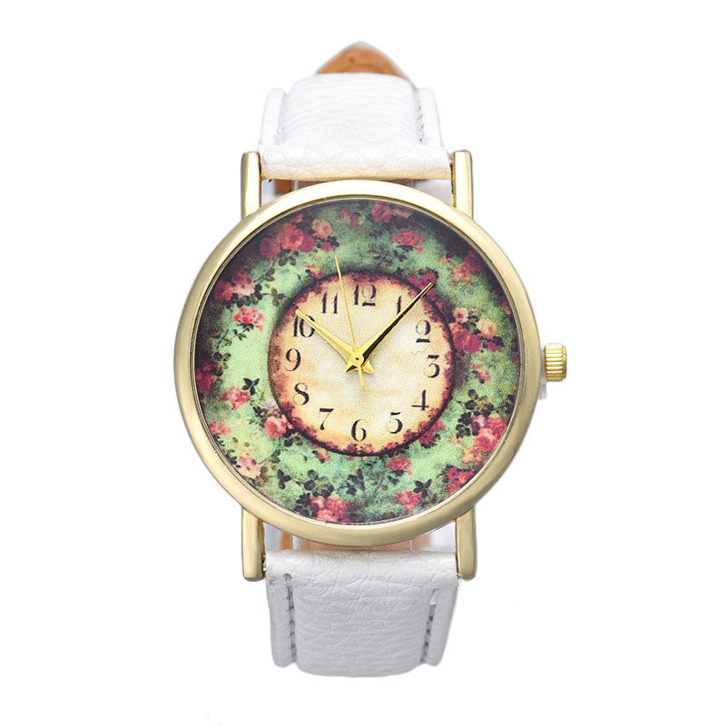Floral Printed Women Watches Leather Band Watch ww-d