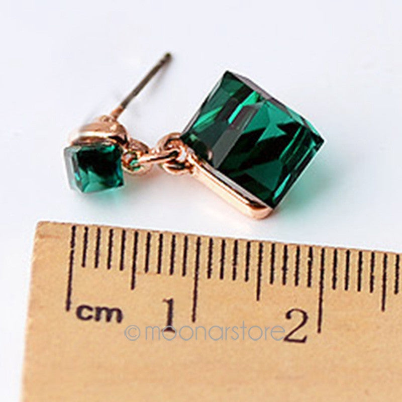 Clear Green/Gray/Multicolor/Black Color CZ Cube Stone Earrings
