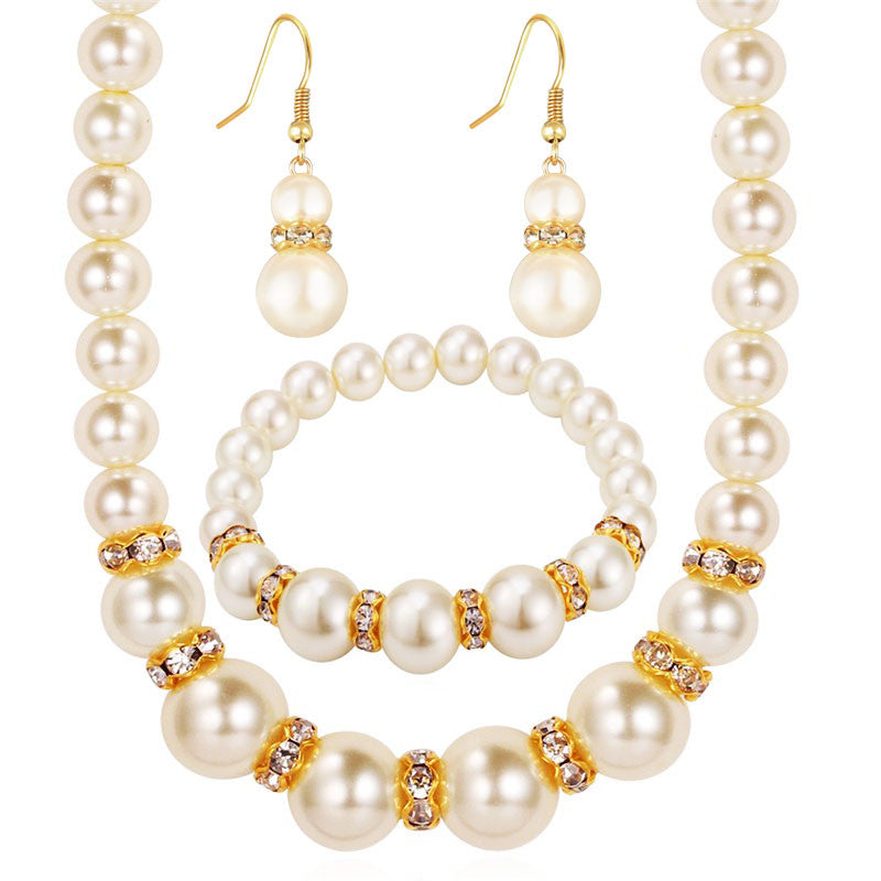 18K Gold Platinum Plated Pearl Necklaces Earrings Bracelets Jewelry Sets
