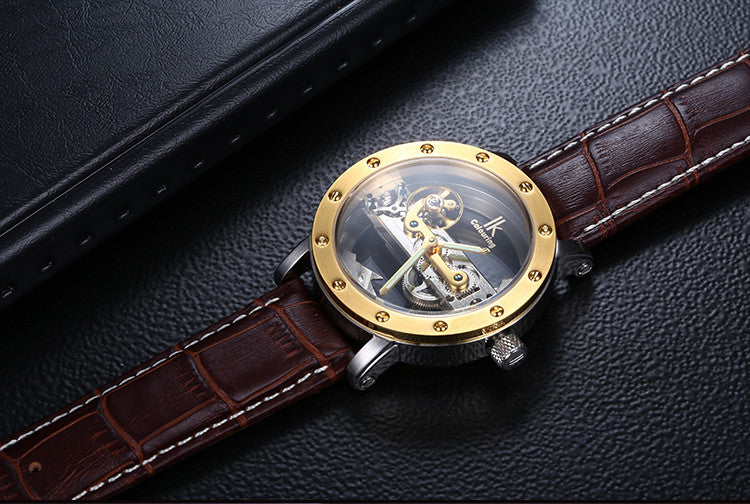 Hollow Automatic Mechanical Vintage Skeleton Men Luxury Leather Watch wm-m