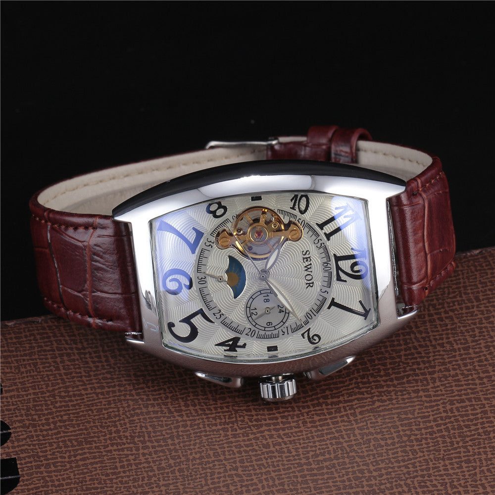 Tonneau Case Tourbillon Mechanical Automatic Watch For Men wm-m
