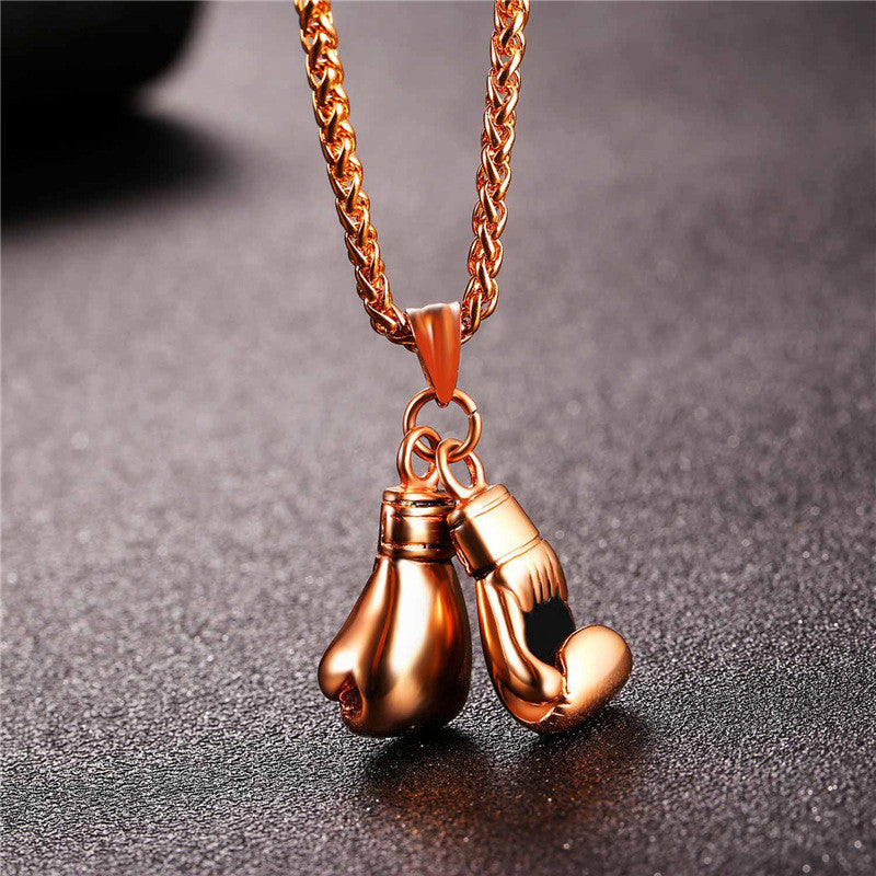 Gold Plated Pair Boxing Glove Charm Fashion Sport Fitness Chain mj-