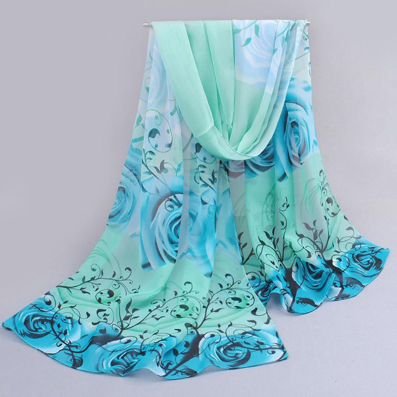 Rose Print Chiffon Scarves From India